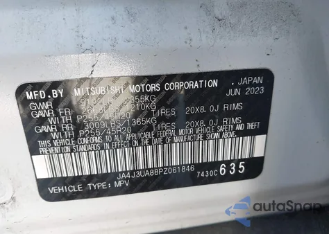 2023 Mitsubishi Outlander Se 2.5 2Wd from USA, damaged, VIN JA4J3UA88PZ061846